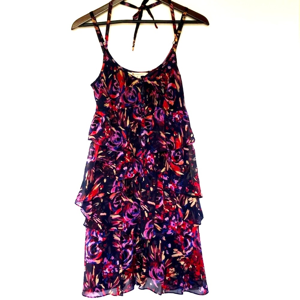 BCBGeneration Tiered Ruffle Floral Halter Dress Sm